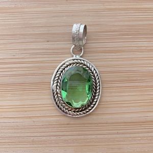 Silver Large Green Stone Necklace Pendant